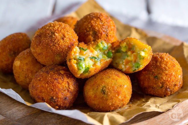 Veggie potato balls with mushrooms